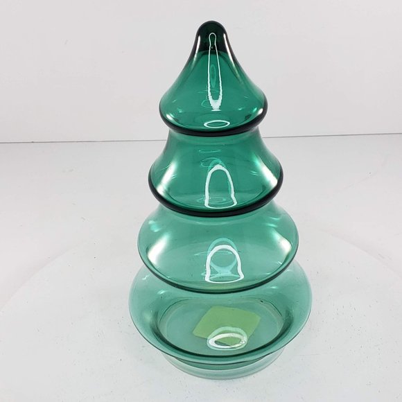 Libbey Christmas Tree Glass Green Candy Jar 7.5" - Picture 3 of 7